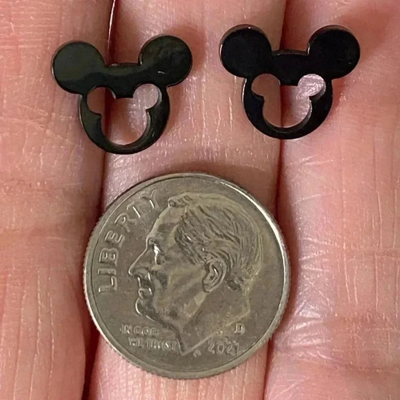 Mickey Mouse Hollow Black Stud Earrings NEW - Picture 3 of 4
